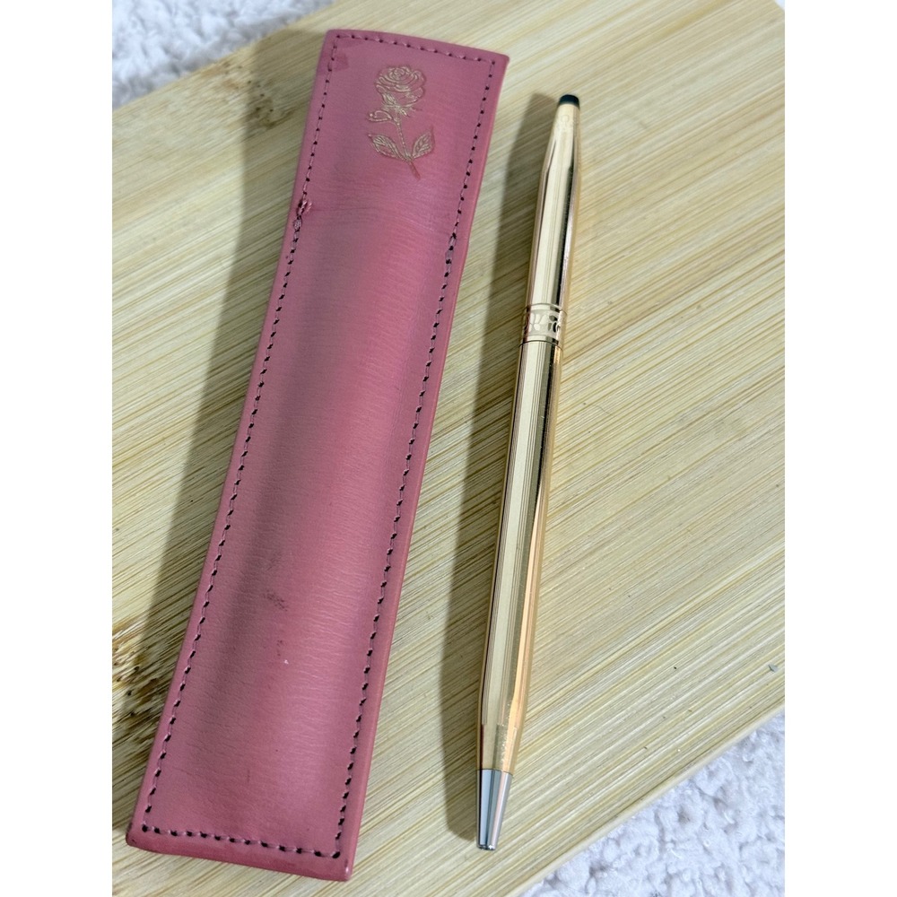 Vintage Cross 1/20 14KT Gold Filled Ballpoint Pen with Pink Leather Rose Sleeve